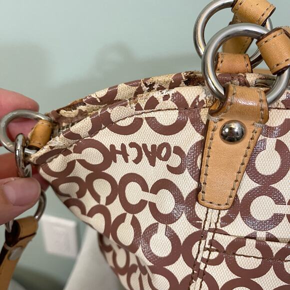 COACH Womens Satchel Shoulder Handbag Purse Signature Coated Canvas Brown Tan - Picture 9 of 16